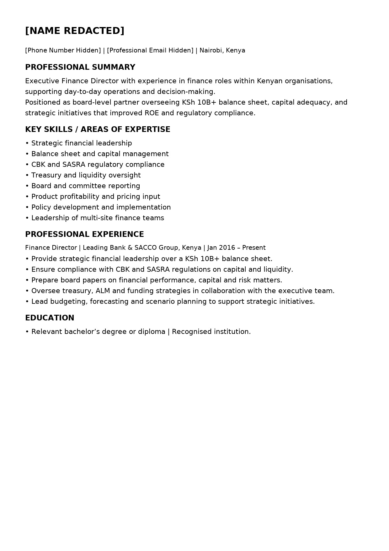 Before and after CV sample for a senior business development manager in Kenya